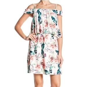 Sanctuary white pink floral off the shoulder flowy dress XS NWOT